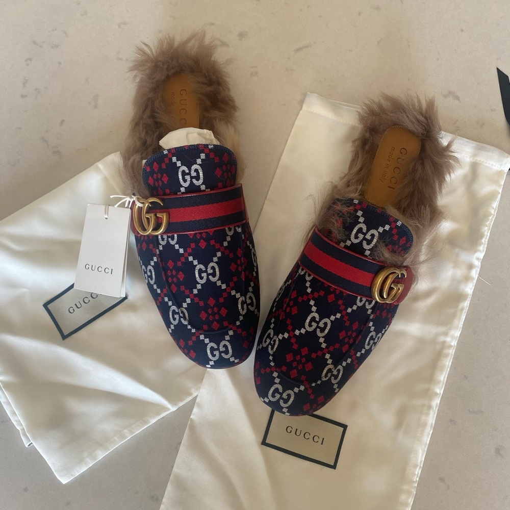 Brand New Gucci Slippers with Fur Trim